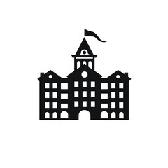 Fototapeta premium Office bulding icon vector illustration. School building vector icon with flag education. Vector illustration. University icon vector design template. Pictogram for web page, mobile app, promo.