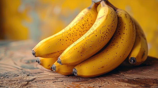 Ripe Speckled Bananas Against Artistic Textured Background.