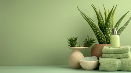 Elegant Spa Composition with Aloe Vera, Spa concept with aloe vera and natural skincare products...