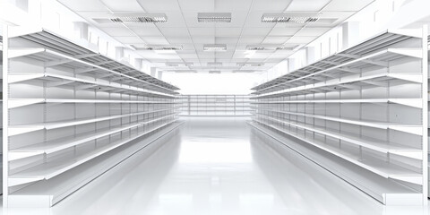 a white retail space with empty shelves, empty room minimarket