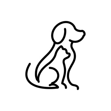 animal icon, pet dog cat, flat line logo icon isolated on white