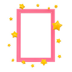 Pink frame with yellow star shapes isolated. Favorite concept mockup. 3d rendering