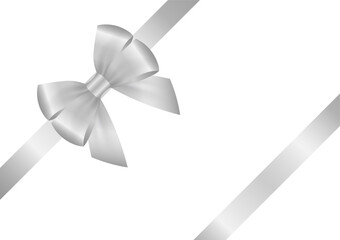 Silver Ribbon Bow. Vector Illustration Isolated on White Background. 