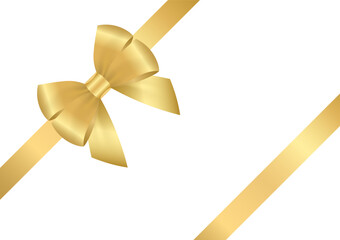 Fototapeta premium Golden Ribbon Bow. Vector Illustration Isolated on White Background. 