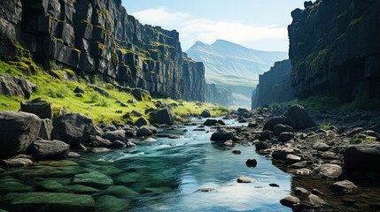 Breathtaking view of Studlagil basalt canyon - obrazy, fototapety, plakaty