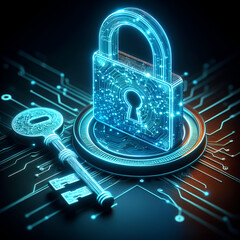 Cyber security, digital data protection with a locker, passkey, lock,nkey, fingerprint,ai...