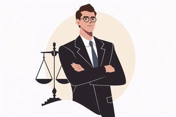 Lawyer with justice scale and confident stance