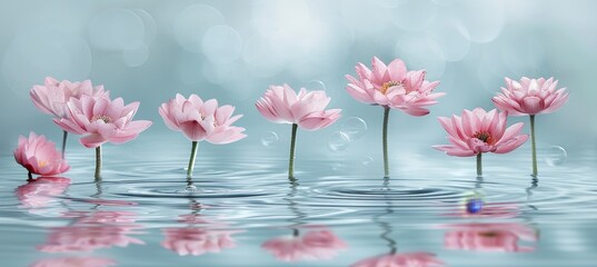 Spring blooms in pastel ponds, abstract background with soft ripples evoking movement and life
