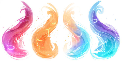 set of light swirl effects wizard spell on a white background.