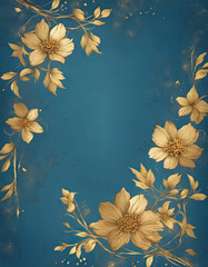Beautiful golden flowers on a blue background, with an empty middle.