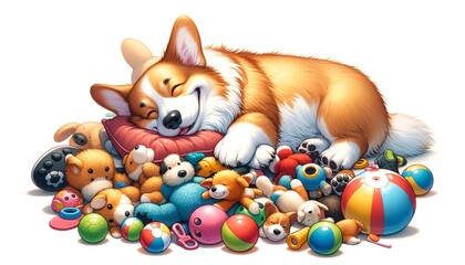 Fototapeta na wymiar a cute dog sleeping with balls