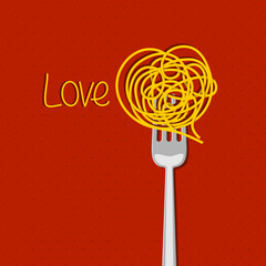 Love pasta background with hearts. Cooking, restaurant design element.