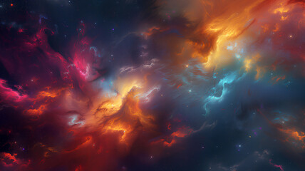 Fototapeta na wymiar Vivid Cosmic Nebula Clouds in Deep Space . A breathtaking digital representation of swirling nebula clouds with vibrant colors in the depths of outer space. 