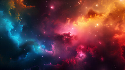 Vivid Cosmic Nebula Clouds in Deep Space
. A breathtaking digital representation of swirling nebula clouds with vibrant colors in the depths of outer space.
 - obrazy, fototapety, plakaty
