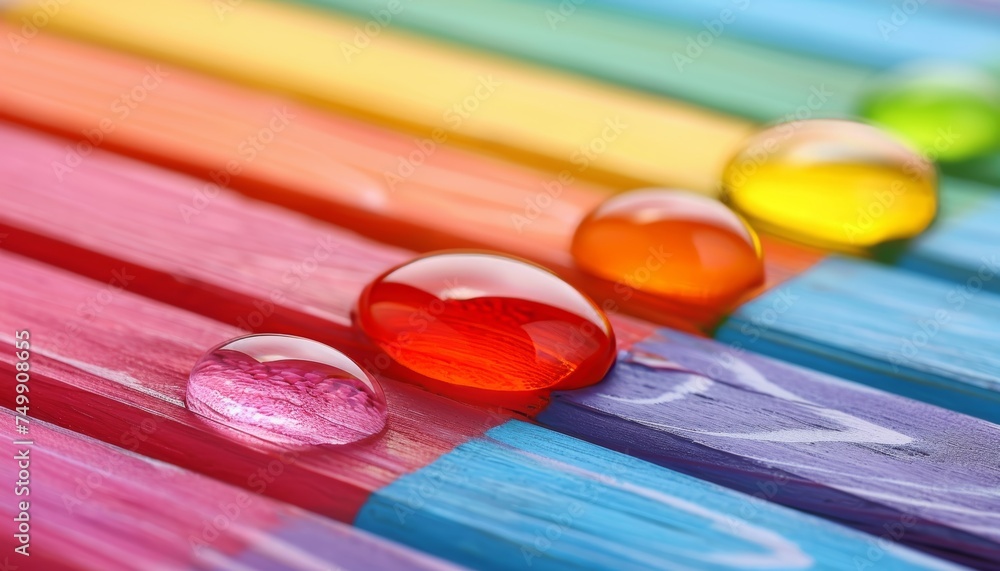Poster vivid macro background of colorful wet surface with sparkling water droplets reflecting light