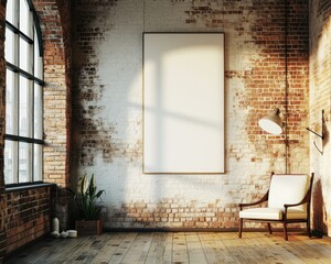 Empty Room with Poster and Lamp. Interior Design 3D Rendering