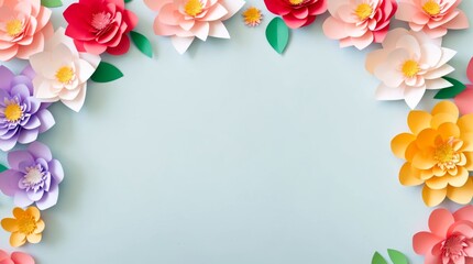 Dynamic paper blossoms trim the edges of a subtle blue backdrop 