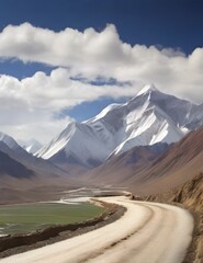 Fototapeta na wymiar Mountain road in Tibet, China Generative AI