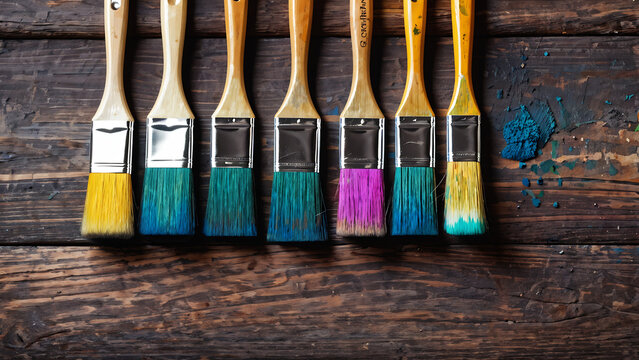 Several brushes filled with colorful paint