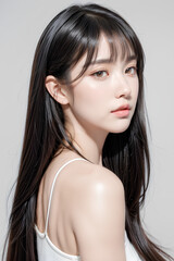Gorgeous Young Female Model - Fashion or Cosmetics Model - Beauty with Perfect Fine Features - Beautiful Smooth Hair