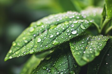Fresh Leaf Texture with Raindrops - Macro Nature Background