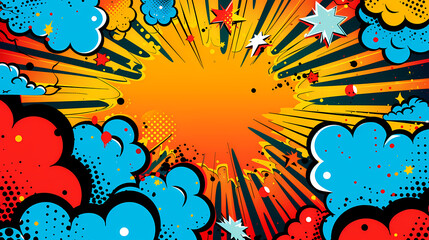 Obraz premium Dynamic halftone comic abstract, vibrant abstract background design and halftone concept for creative projects