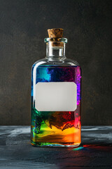 A colorful potion with a blank label