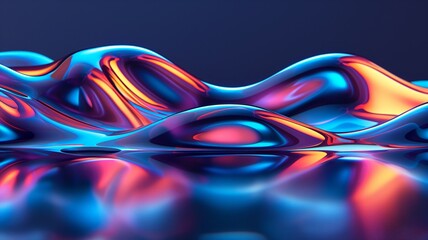 Vibrant Abstract Liquid Shapes with Reflective Surface in Neon Colors