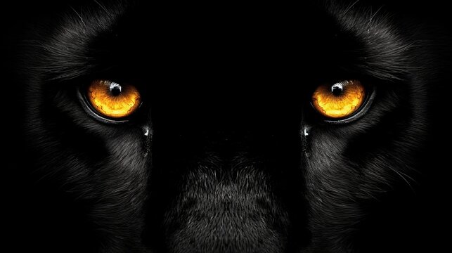 Intense close up of a majestic black panther s piercing eyes gazing intensely in the darkness.