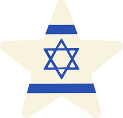 Festive five pointed star element in colors of Israel flag, attribute of Jewish holiday. Cartoon solid milk vector icon in national colors of Israel flag isolated on white background