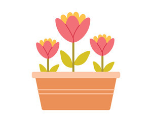 Pot with spring flowers. Cute vector illustration for spring design. Flat style vector illustration