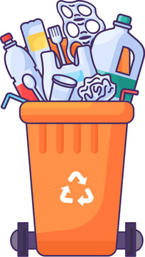 orange trash bin full plastic waste clip art preview