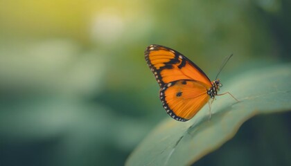 Fototapeta na wymiar view of beautiful orange butterfly on green nature blurred background in garden with copy space using as background insect natural landscape ecology fresh cover page concept