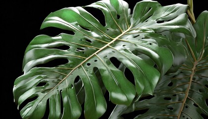 tropical leaf green monstera plant isolated on transparent background - obrazy, fototapety, plakaty