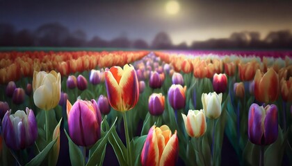 view of a colorful tulip field with flowers in bloom in cream ridge upper freehold new jersey united states - obrazy, fototapety, plakaty