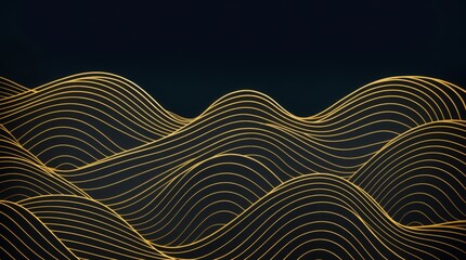 Fototapeta na wymiar Golden lines create rippling waves against dark background 