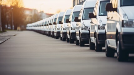 Fleet of Delivery Vans Parked in Rows - obrazy, fototapety, plakaty
