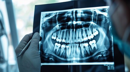 Detailed human tooth structure in dental radiography background for dentistry concepts