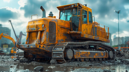 Heavy Machinery Cranes, excavators, bulldozers, and other powerful machines in action or at rest. Image generated by AI.