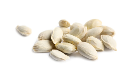 Many seeds of tangerine isolated on white