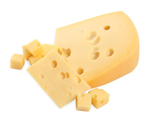 Cut fresh delicious cheese isolated on white