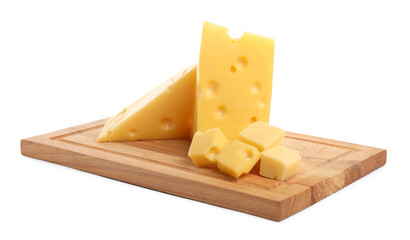 Cut fresh delicious cheese isolated on white