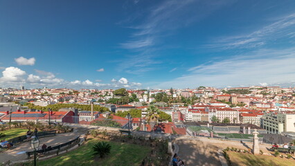 Fototapeta na wymiar Panorama showing aerial view over the center of Lisbon timelapse from Miradouro de Sao Pedro de Alcantara