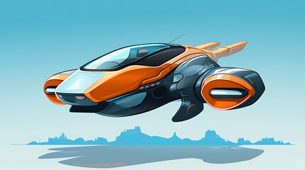 A vector image of a futuristic flying car.