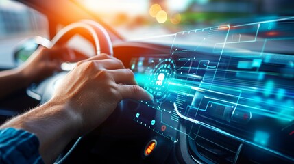 Engineer designs electric car with ai on holographic interface, smart ev technology in production