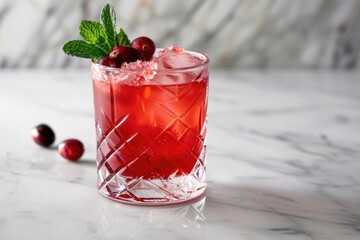 cranberry cocktail with mint garnish on light background