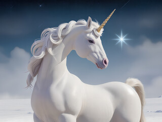 Obraz na płótnie Canvas A white unicorn in a fantasy world. Generative AI