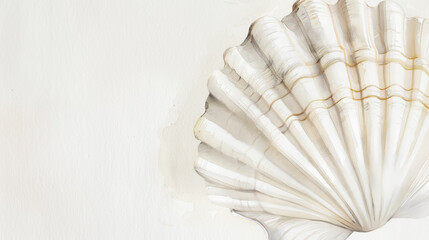 Aquarell hand drawn ocean shell on white background. Watercolor sea concept. Template for greeting card. Generative AI