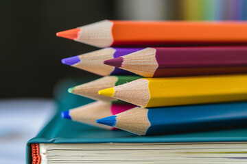 Obraz premium Color pencils with stack book