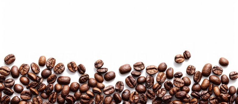 Many brown coffee beans isolated white background. Generated AI image